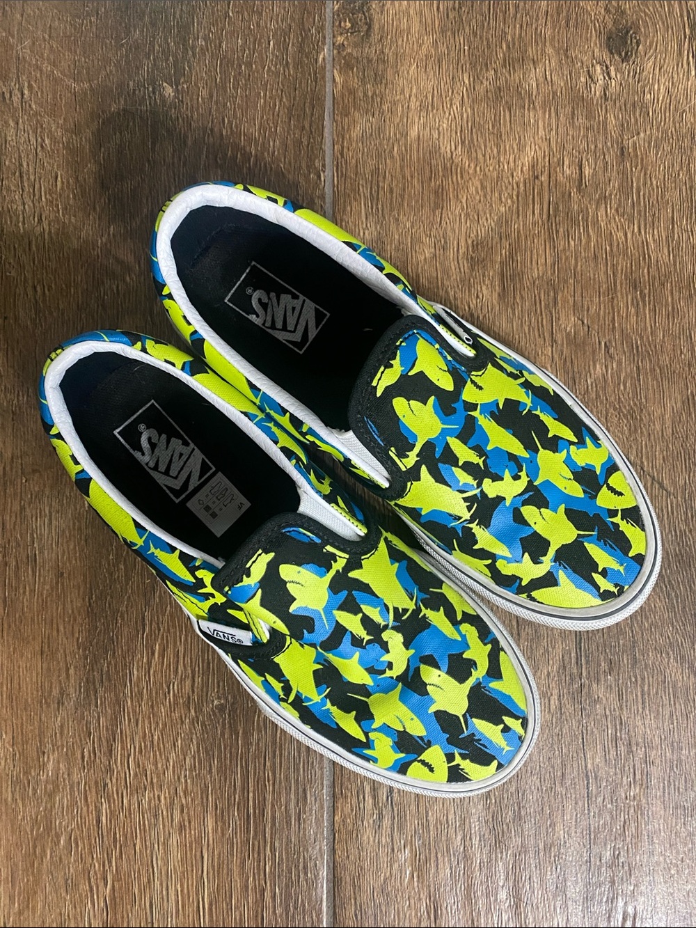Vans Kids Slip-On Sneakers in Neon Yellow, Blue & Black